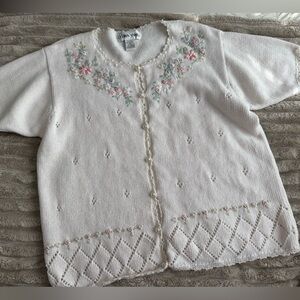 Vintage Coquette Floral Embroidered Cardigan Cottagecore Grandmacore